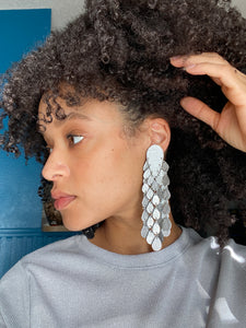 Handmade chrome chandelier holiday earrings lightweight